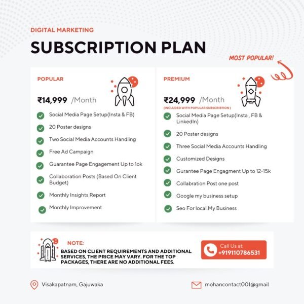 Digital Marketing Popular Subscription Plan